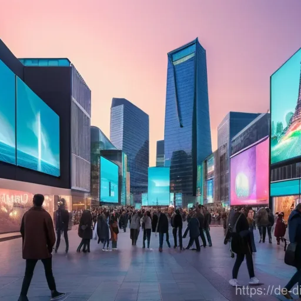 디지털 프리 존과 규제 완화의 관계 - **Prompt:** A bustling, futuristic city square at dusk, showcasing advanced sustainable architecture...