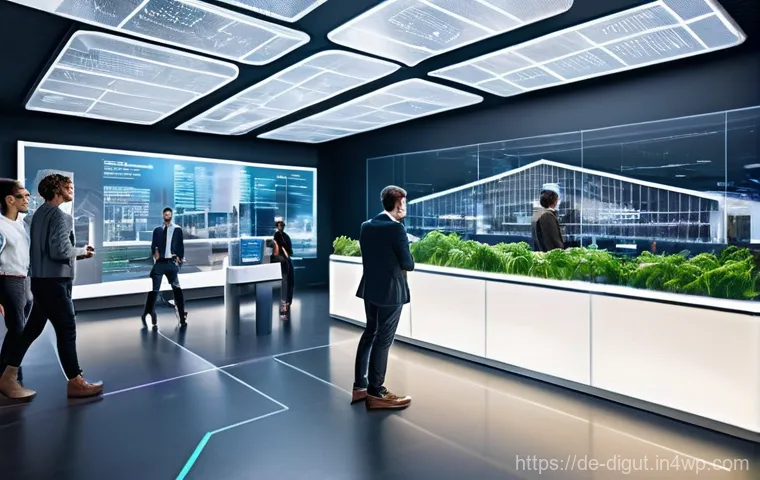 디지털 프리 존과 글로벌 시장 동향 - **Prompt:** A bustling, futuristic innovation hub located in a sleek, modern architectural complex w...