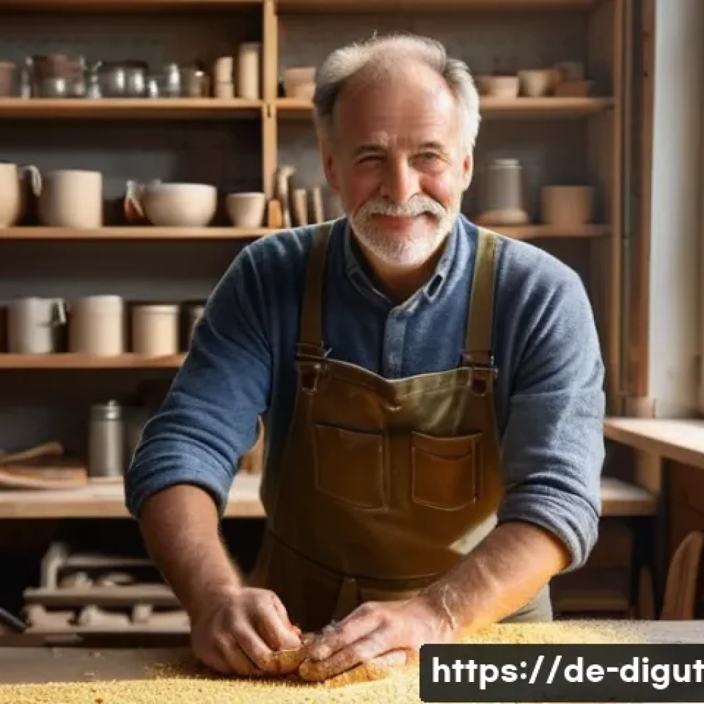디지털 프리 존의 브랜드 전략 - **Authentic German Artisan in Workshop**
"A cozy, sunlit artisan's workshop in a historic German...