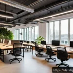 Home 20 디지털 프리 존의 운영 모델 분석 - A bright and modern digital co-working space in Berlin, featuring open-plan desks with diverse, agil...