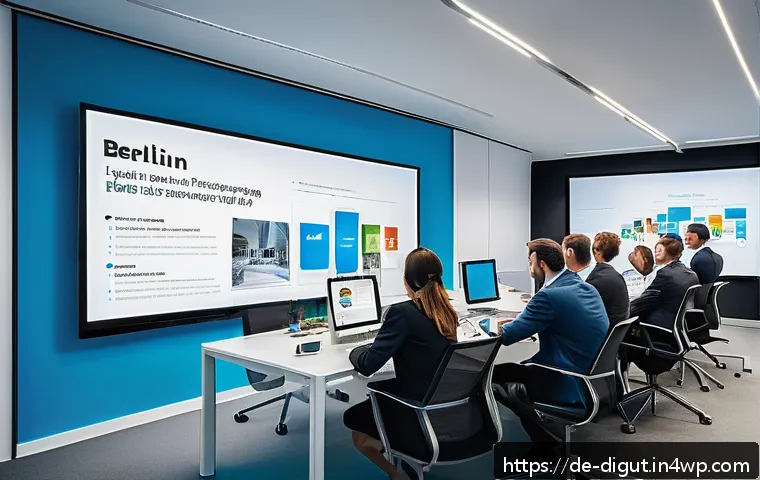 디지털 프리 존에서의 마케팅 전략 - A professional B2B marketing scene set in a modern German office environment, featuring diverse busi...